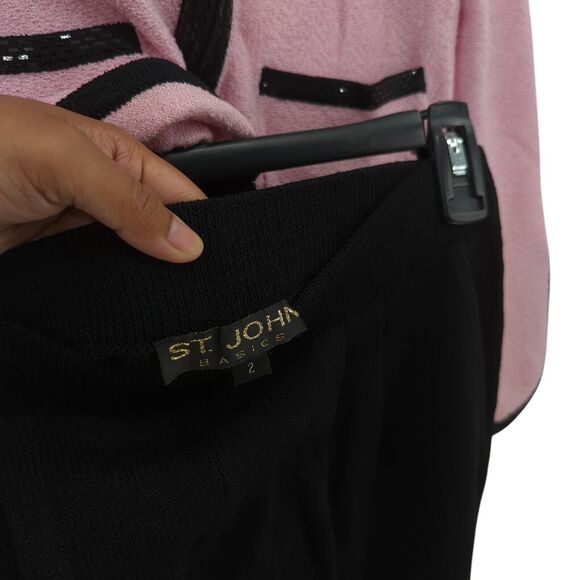 St John Women 2 Suit Set Pink Black Blazer Pants Santana Knit Pleated Paillettes - Picture 9 of 15